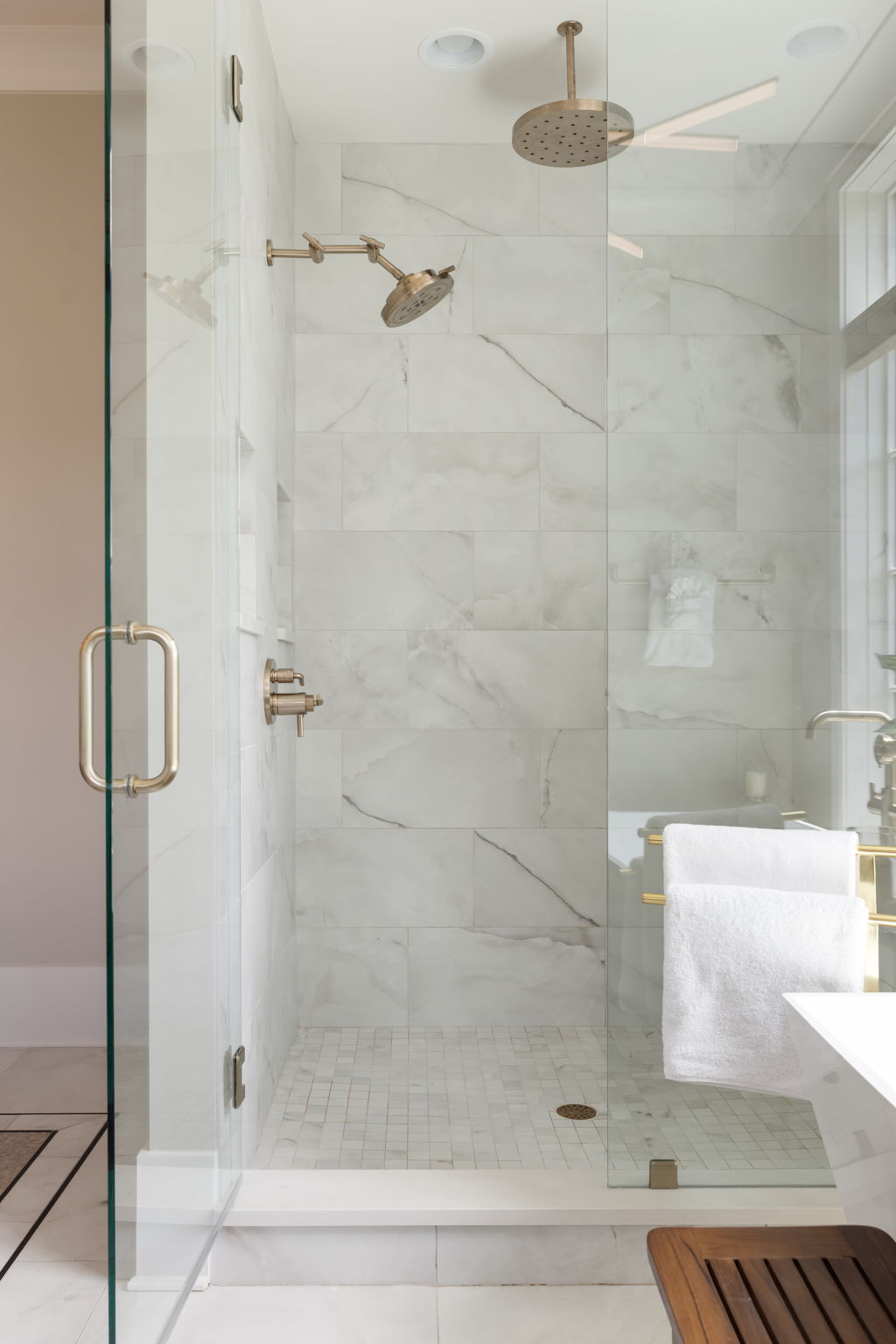 Large walk-in marble shower